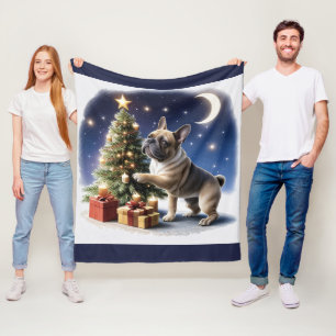 French Bulldog Christmas Tree Bulldog Fleece Blanket