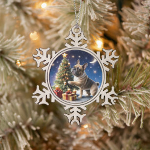 French Bulldog Christmas Tree Bulldog Snowflake Pewter Christmas Ornament