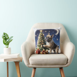 French Bulldog Christmas Tree Bulldog Throw Pillow