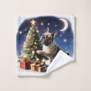 French Bulldog Christmas Tree Bulldog Wash Cloth
