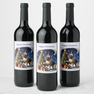 French Bulldog Christmas Tree Bulldog Wine Label