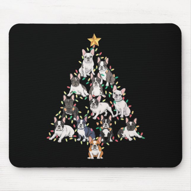 French Bulldog Christmas Tree Frenchie Dog Xmas Pa Mouse Pad (Front)
