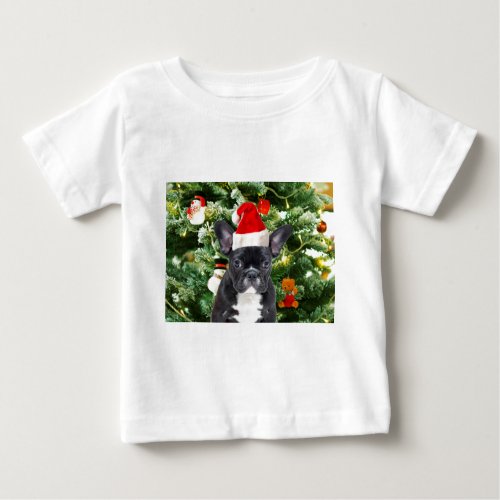 French Bulldog Christmas Tree Ornaments Snowman Baby T_Shirt