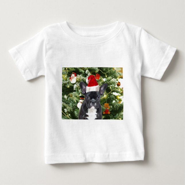 French Bulldog Christmas Tree Ornaments Snowman Baby T-Shirt (Front)