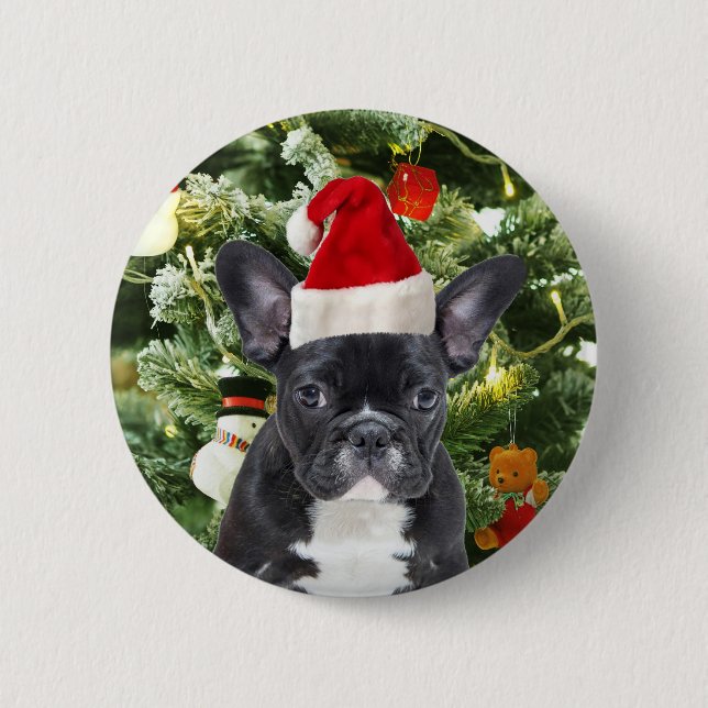 French Bulldog Christmas Tree Ornaments Snowman Button (Front)