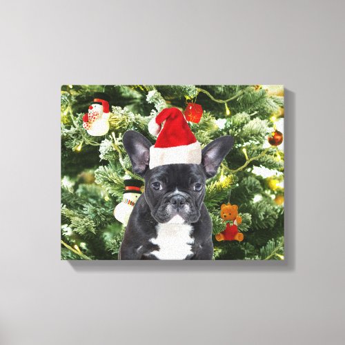 French Bulldog Christmas Tree Ornaments Snowman Canvas Print