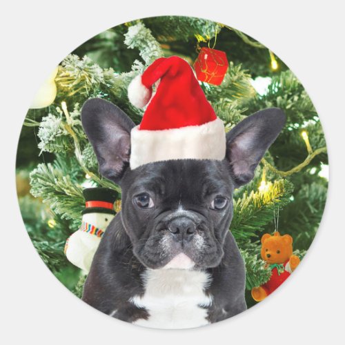 French Bulldog Christmas Tree Ornaments Snowman Classic Round Sticker