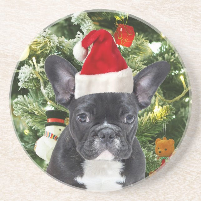French Bulldog Christmas Tree Ornaments Snowman Drink Coaster (Front)