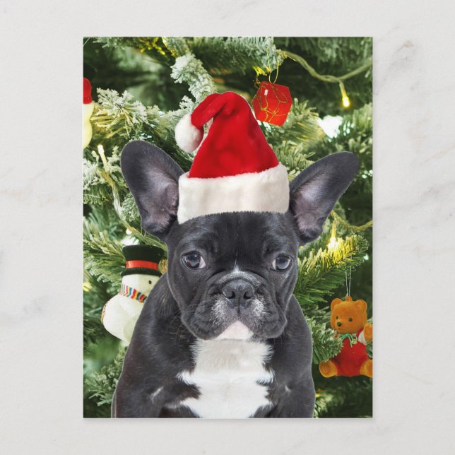French Bulldog Christmas Tree Ornaments Snowman Holiday Postcard (Front)
