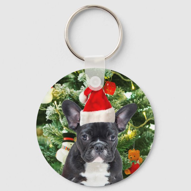 French Bulldog Christmas Tree Ornaments Snowman Keychain (Front)