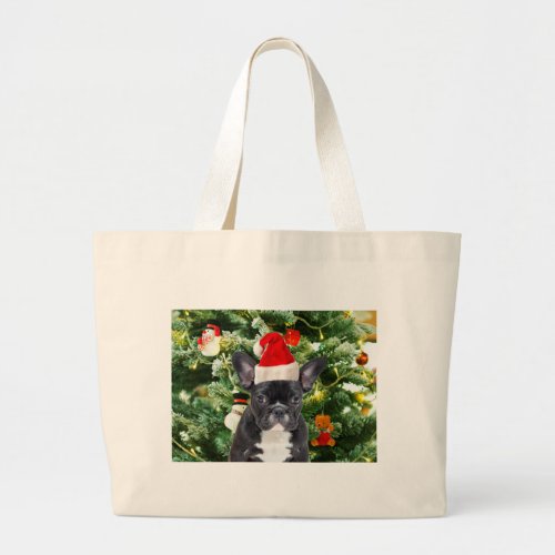 French Bulldog Christmas Tree Ornaments Snowman Large Tote Bag