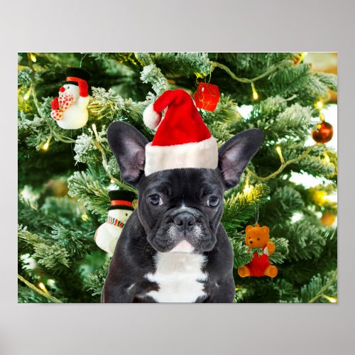 French Bulldog Christmas Tree Ornaments Snowman Poster