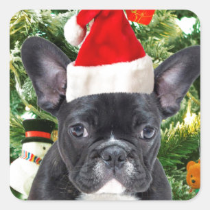 French Bulldog Christmas Tree Ornaments Snowman Square Sticker
