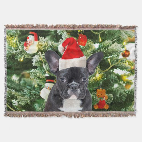 French Bulldog Christmas Tree Ornaments Snowman Throw Blanket