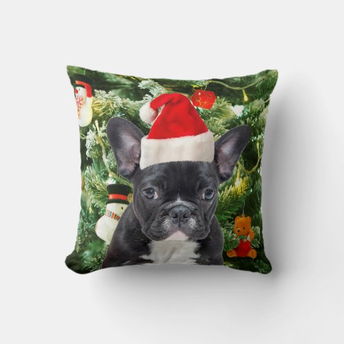 French Bulldog Christmas Tree Ornaments Snowman Throw Pillow