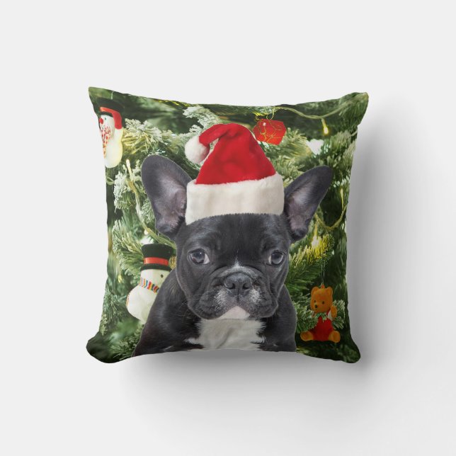 French Bulldog Christmas Tree Ornaments Snowman Throw Pillow (Front)