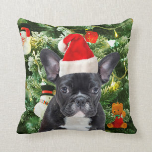 French Bulldog Christmas Tree Ornaments Snowman Throw Pillow