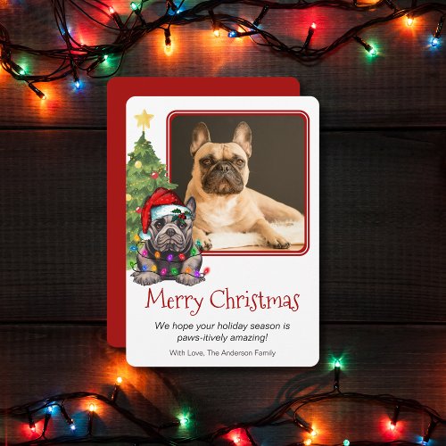 French Bulldog Christmas Tree Pet Dog One Photo Holiday Card