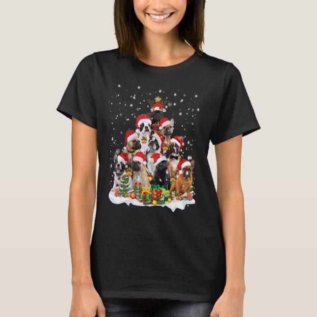French Bulldog Christmas Tree Santa Hat Pajama Dog T-Shirt (Front)