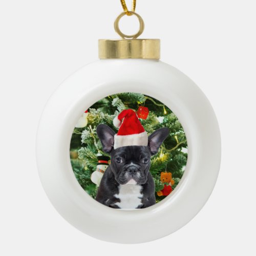 French Bulldog Christmas Tree Snowman Ceramic Ball Christmas Ornament