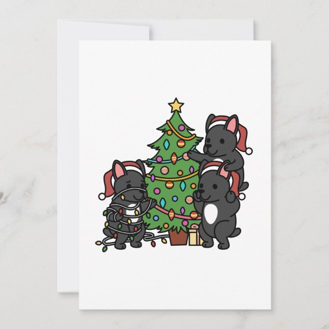 French Bulldog Christmas Tree Thank You Card (Front)