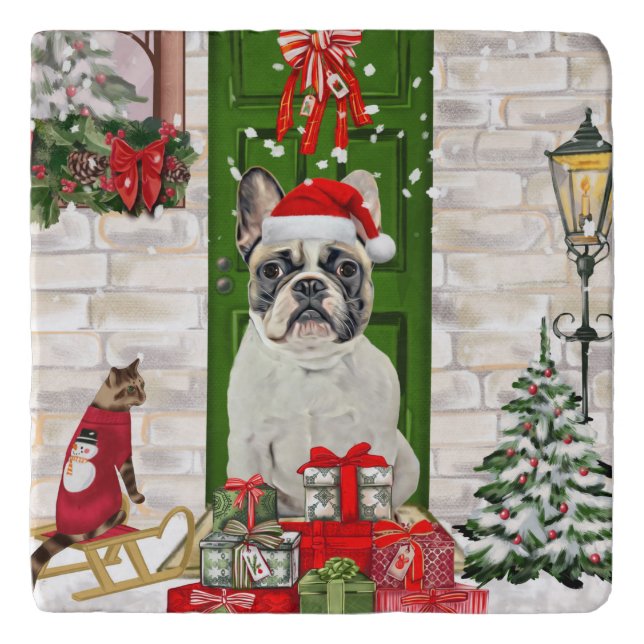 French Bulldog Christmas  Trivet (Front)