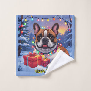 French Bulldog Christmas Wash Cloth