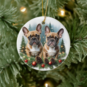 French Bulldog Christmas Wreath Bulldog Ceramic Ornament