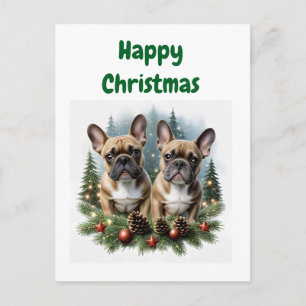 French Bulldog Christmas Wreath Bulldog Postcard