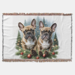 French Bulldog Christmas Wreath Bulldog Throw Blanket