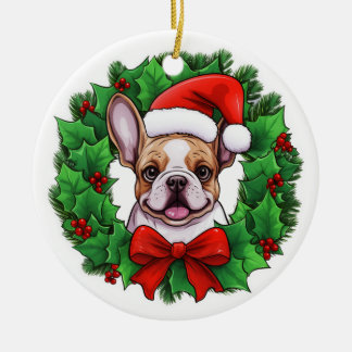 French Bulldog Christmas Wreath Ceramic Ornament