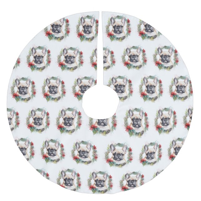 French Bulldog Christmas Wreath Festive Pup Brushed Polyester Tree Skirt (Front)