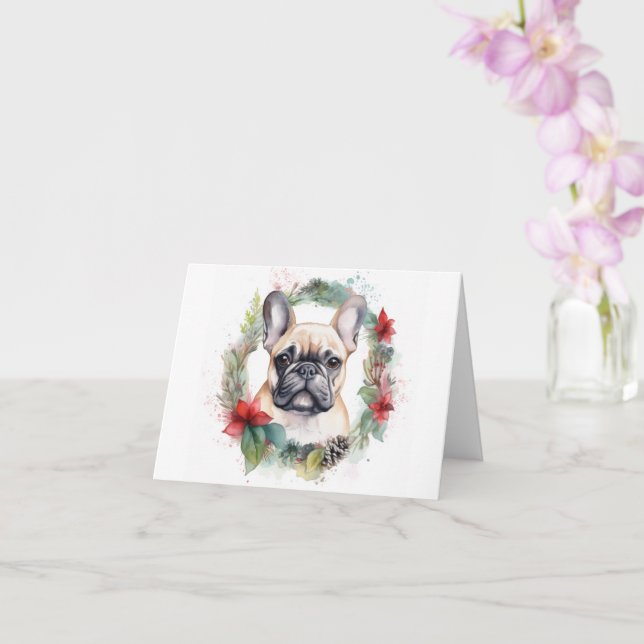 French Bulldog Christmas Wreath Festive Pup Card (Orchid)