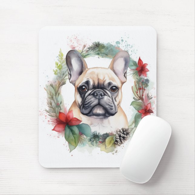 French Bulldog Christmas Wreath Festive Pup Mouse Pad (With Mouse)