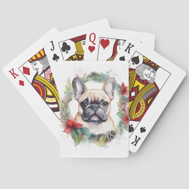 French Bulldog Christmas Wreath Festive Pup Poker Cards (Back)