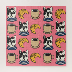 French bulldog, coffee, croissant theme. jigsaw puzzle