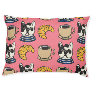 French bulldog, coffee, croissant theme. pet bed