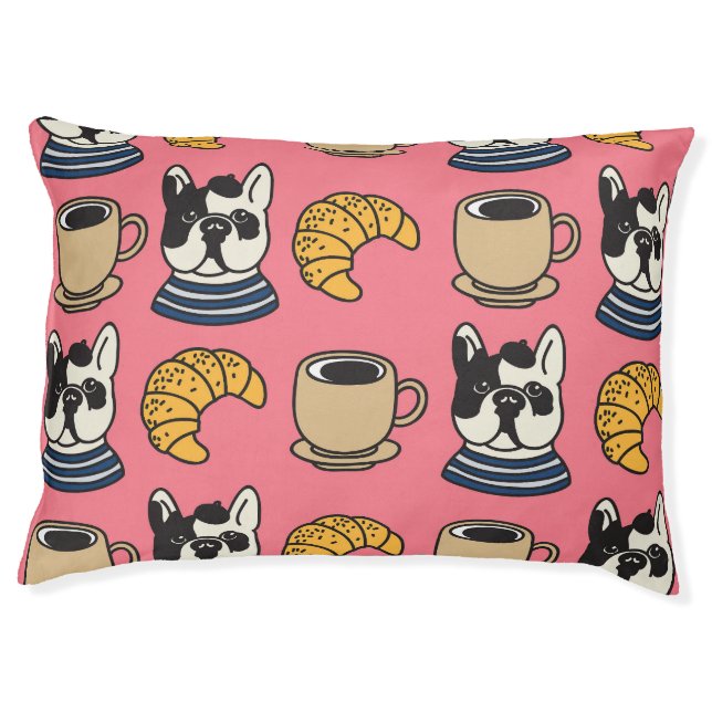 French bulldog, coffee, croissant theme. pet bed (Front)