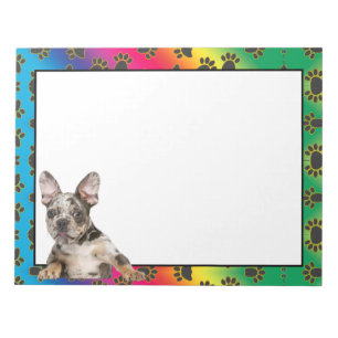 French Bulldog colorful dog paw pattern  notepad