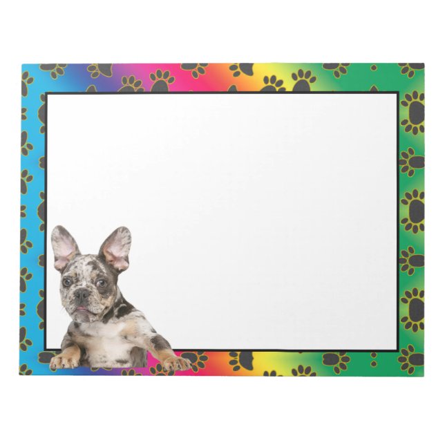 French Bulldog colorful dog paw pattern  notepad (Front)