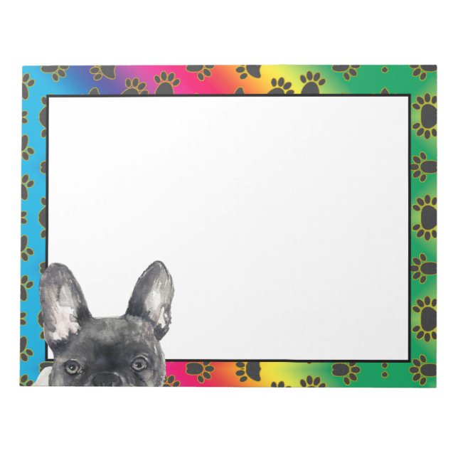 French Bulldog colorful dog paw pattern  Notepad (Front)