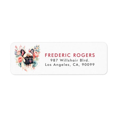 French Bulldog Colorful Flowers Label