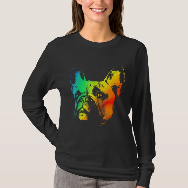 French Bulldog Colorful Rainbow Retro T-Shirt (Front)
