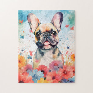 French Bulldog colorful watercolor artwork Jigsaw Puzzle
