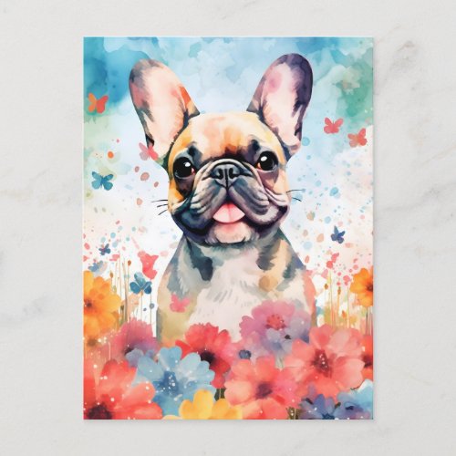 French Bulldog colorful watercolor artwork Postcard