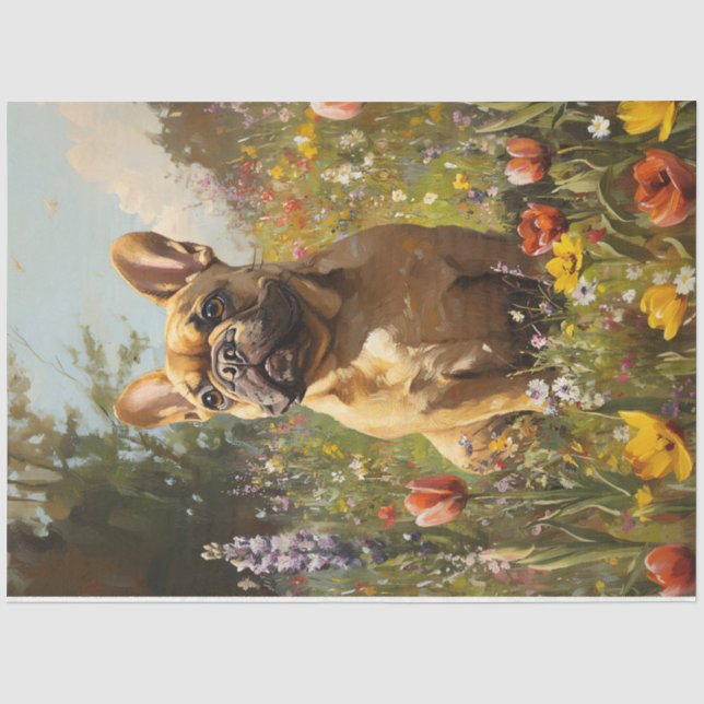 French Bulldog Colorful Wildflower Field Decoupage Tissue Paper (Front)