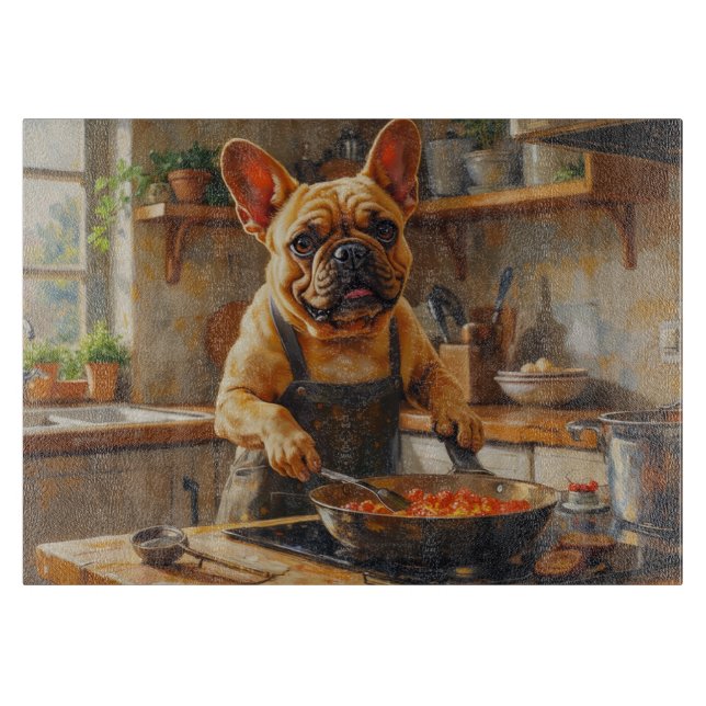French Bulldog Cooking in Kitchen Cutting Board (Front)