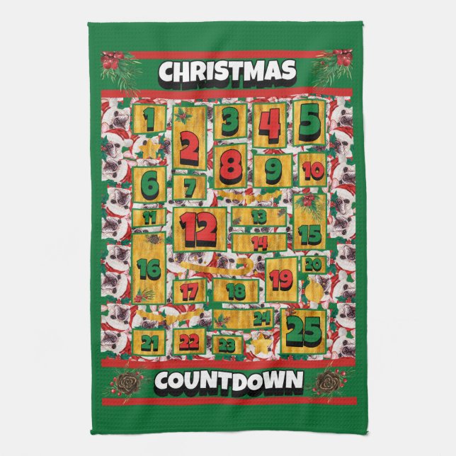 French Bulldog Countdown Christmas Advent Calendar Kitchen Towel (Vertical)