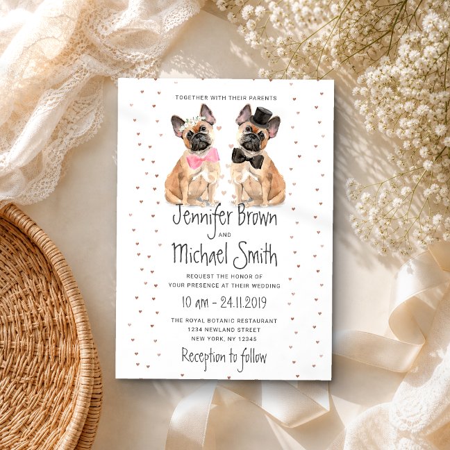 French Bulldog couple bride groom wedding Invitation