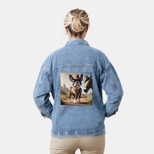 French Bulldog Cowboy Hat French Bulldog Denim Jacket (Model)